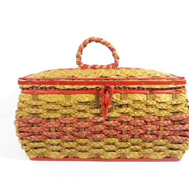 Vintage Woven Wicker Sewing Basket - Woven Sewing Basket 