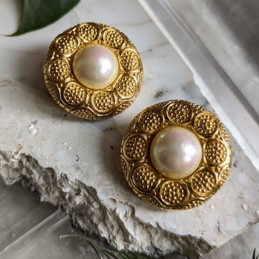 80s Dior Gold Faux Pearl Earrings