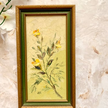 Yellow Flowers, Vintage Oil Painting, Framed, 70s 80s Original Art 