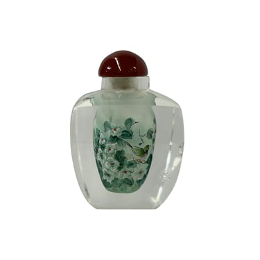 Chinese Inside Green White Flower Bird Graphic Glass Art Bottle ws4168E 