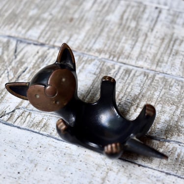 Vintage Walter Bosse Black Brass Cat 1950 Egg Holder 