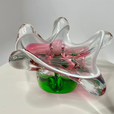 1970s Pink & Green Opalescent Czech Art Glass 