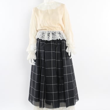 Lace Silk Top & Checker Skirt Set