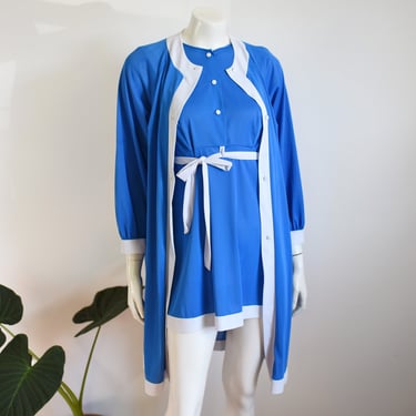 1960s Blue Mini Nightgown and Bed Jacket Set - S 