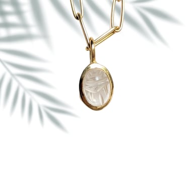 18k Gold Gemstone Scarab Amulet Pendant Necklace/18k Gold Charm/Open Bezel Pendant/ Egypt Protection 