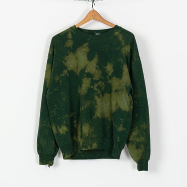 90s Green Reverse Tie Dye Sweatshirt - Men's Medium, Women's Large | Vintage Ice Dyed Bleached Slouchy Long Sleeve Pullover 