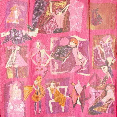 Vintage Pink Chiffon Scarf & Wrap Mod Fashion Novelty Print 53 x 53 