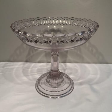 1890 Co-Operative Flint Glass Lace Edge Pedestal Fruit Bowl Compote, early American glass, classy Christmas, gifts for mom, vintage home 