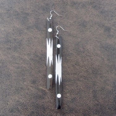 Extra long batik print bone earrings 2 