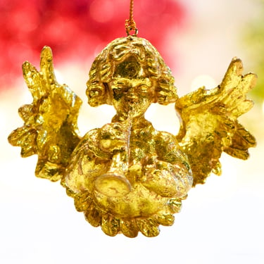 VINTAG: Gold Foiled Resin Angel Ornament - Angle Playing Trumpet - Holiday, Christmas, Xmas - Musician Angel - SKU 15-E1-00033245 
