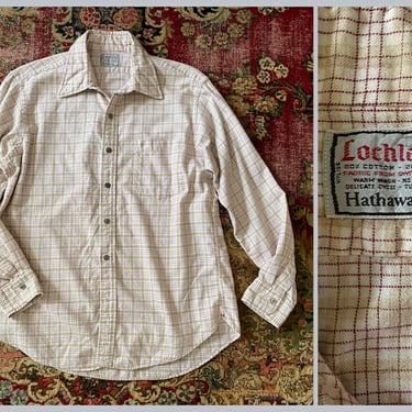 Vintage ‘70s Lochlana for Hathaway plaid flannel shirt | high end Swiss cotton &amp; wool, ivory beige and wine, L 