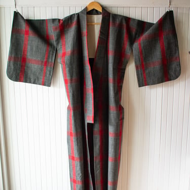 Vintage 1960s Mid-Century Japanese Wool Kimono Large