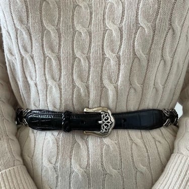 Vintage Womens 1996 Brighton Black Leather Chain Western Hippie Belt Sz M 