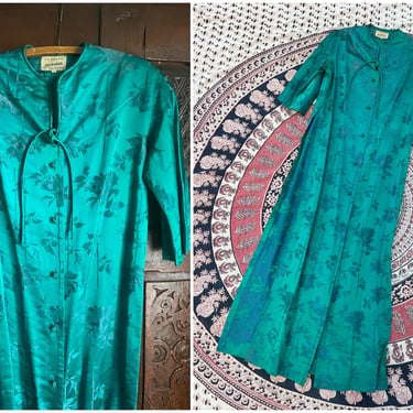 Vintage 1950’s ‘60s teal silk brocade duster jacket | Dynasty for Joseph Magnin, Hong Kong, formal party coat, ladies XS/S 
