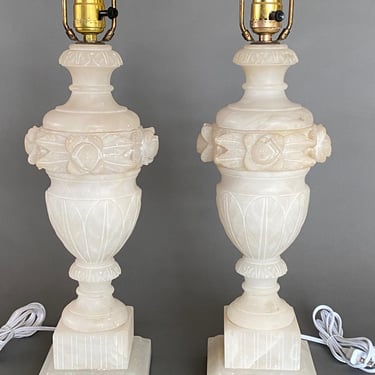 Pair Vintage Alabaster Marble Lamps Made in Italy 