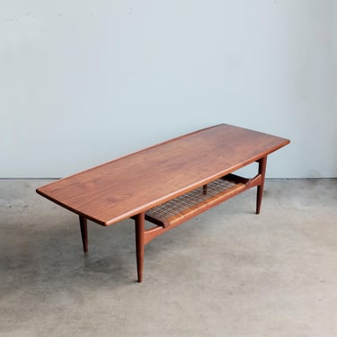 Vintage Danish Modern Coffee Table for Moreddi with Cane Shelf by Kristiansen Thomassen 