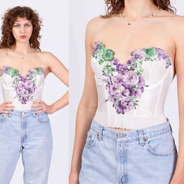 Vintage 80s Floral Satin and Lace Corset