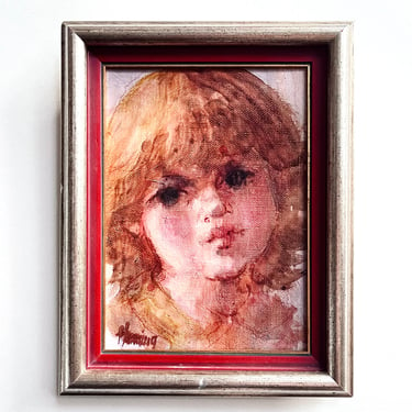 Original Jan Herring Portrait Oil Painting of Young Girl Texas Vintage MCM 