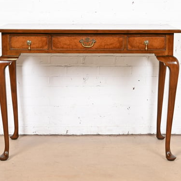 Kittinger Queen Anne Burled Walnut Writing Desk or Console Table, Circa 1960s