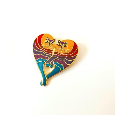 Laurel Burch Brooch - Rainbow Cat Heart 