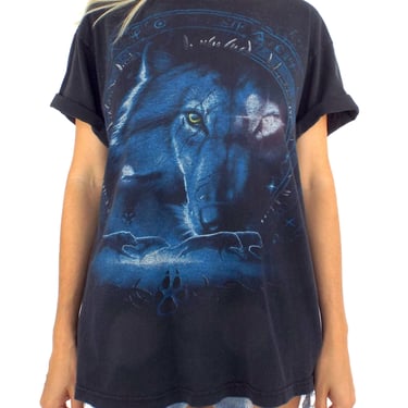 Vintage 90s Black and Blue Wolf Tee 