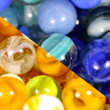 120 Vintage Glass Marbles in Yellow and Blue | 70 Yellow | 50 Blue | FREE SHIPPING 