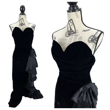 VTG Mike Benet Formals Black Velvet Structured Strapless Evening Dress Fits XS
