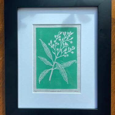 Framed, Blockprint, Green Mango Tree Leaves 