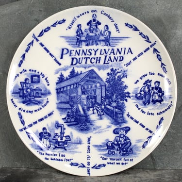 Vintage Pennsylvania Dutch Souvenir Plate | Blue and White Pennsylvania Dutch Classic Souvenir Plate | Circa 1960s 