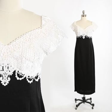 Jessica McClintock Bridal black + white floral embroidered lace Dress 