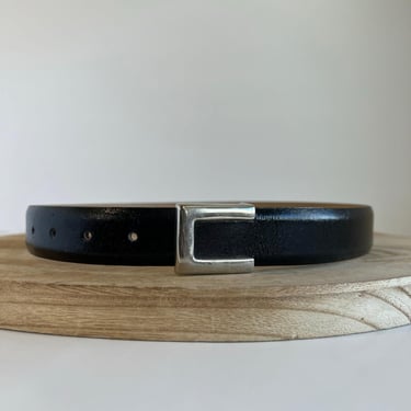 Vintage 90s Made in Italy Luca Baroni Black Genuine Leather Silver Buckle Belt S 