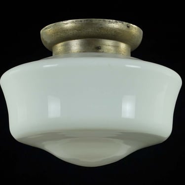 Antique Schoolhouse Milk Glass Steel White Flush Mount Light