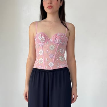 Pink Floral Corset Lingerie Set (M)