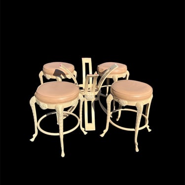 Great set of four vintage Brown Jordan style grotto - shell motif stools and matching table with glass top 