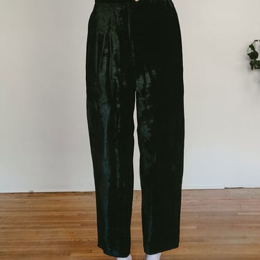Vintage Sonia Rykiel 90s Black Crushed Velvet High Waisted Slim Trousers with Gold Button sz S M Pants 1990s 