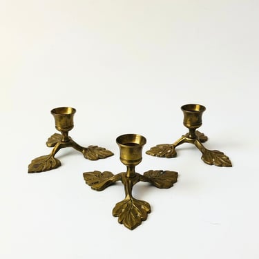 Brass Leaf Candle Holders - Set of 3 