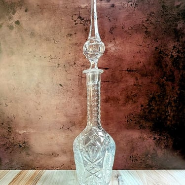 Vintage Beyer West Germany Cut Crystal Decanter, Tall Unusual Shape 