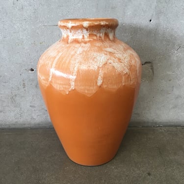 Vintage Mid Century Ceramic Floor Vase with Orange Glaze