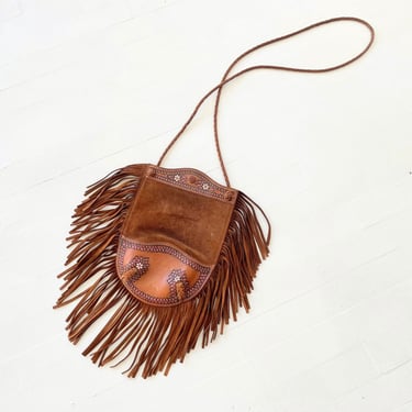 1970s Fringed Brown Suede + Leather Bag 