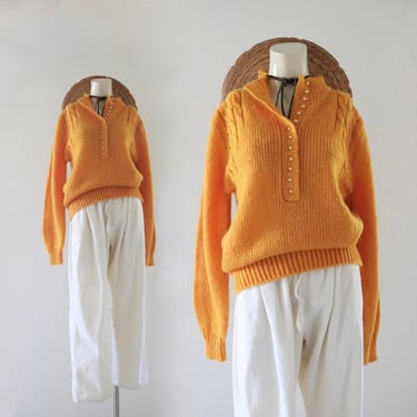 marigold pullover sweater - m - vintage 80s 90s womens gold yellow long sleeve cute cottage cottagecore romantic knit sweater size medium 