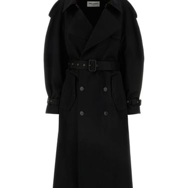 Saint Laurent Woman Black Cotton Trench Coat