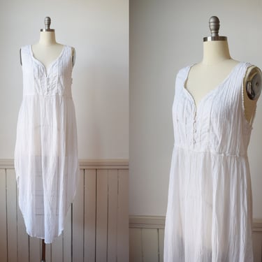 1980s Crinkle Cotton Nap Dress | M/L 