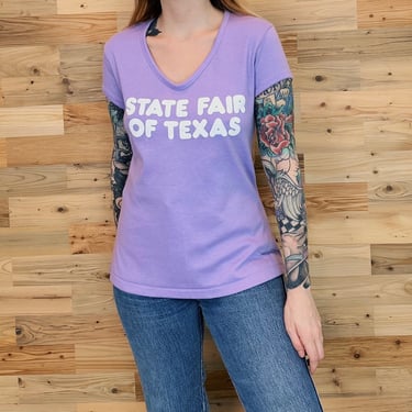70's Vintage State Fair of Texas Lavender Short Sleeve Retro Ringer Tee Shirt T-Shirt Top 