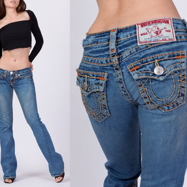 Vintage True Religion Low Rise Embroidered Jeans - Extra Small | Y2K 00s Joey Super T Flared Leg Denim 