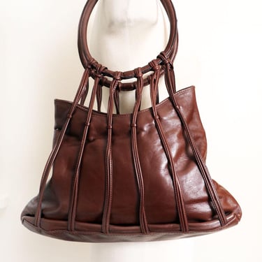 70's Brown Leather Hippie Bag Purse, Shoulder Bag, Tote Ring Handle Vintage 1970's, 1980's Made in Brazil 