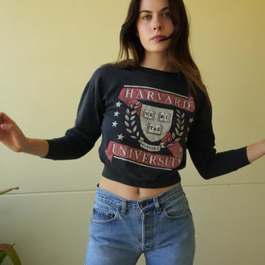 Vintage Harvard Sweatshirt / 1980's University Top / Crop Top / Collegiate Pullover 