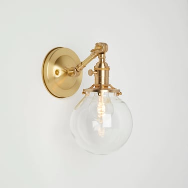 Adjustable arm wall sconce - Round glass - brass lighting - Vanity fixture - Kitchen light 