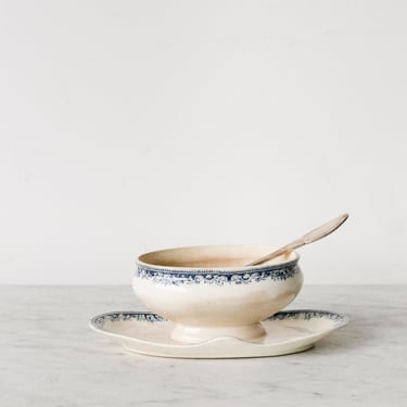 Transferware Gravy Boat with Serving Spoon