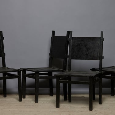 Set of Four Arts & Crafts Style Ebonized Teak Dining Chairs