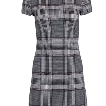 Theory - Grey Plaid Mini Short Sleeve Dress Sz S